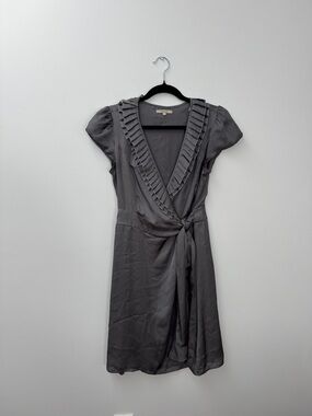 Gray Ruffle Wrap Dress
